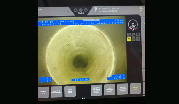 Fibreglass patch trenchless pipe repairs camera feed.